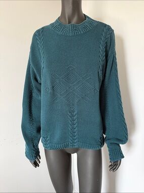 398. Woolrich Made in USA Cotton Cable Knit Sweater Teal Size XL
